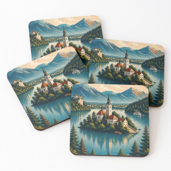 Item preview, Lake Bled Slovenia Vintage Travel Poster, Alpine Wall Art designed and sold by pod24.