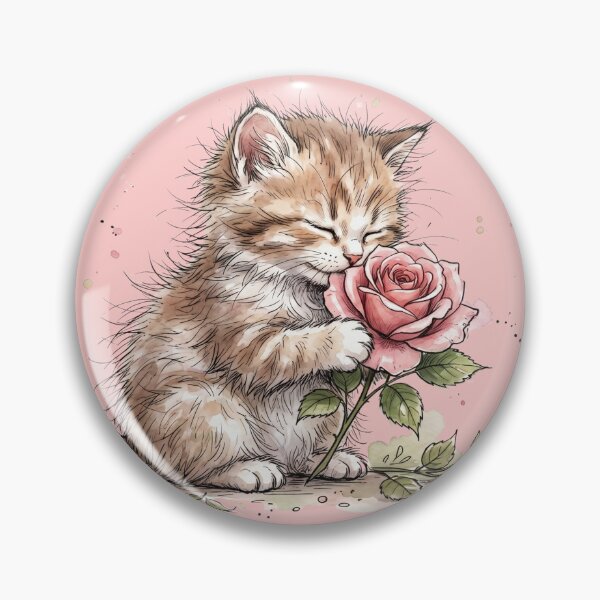 Item preview, Cute Watercolor Kitten Smelling Pink Rose Art designed and sold by BreezifyDesignStudio.
