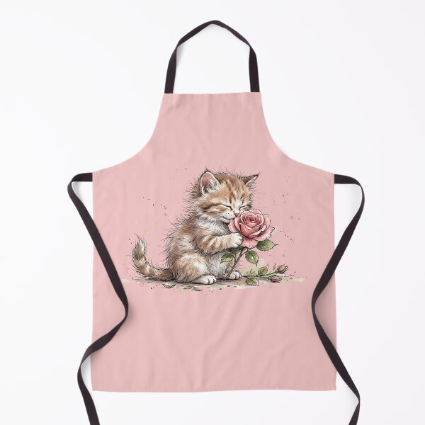 Item preview, Cute Watercolor Kitten Smelling Pink Rose Art designed and sold by BreezifyDesignStudio.