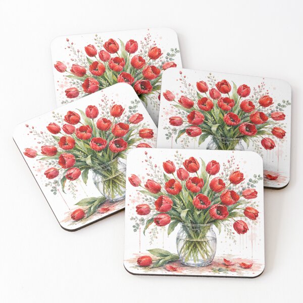 Item preview, Red Tulip Bouquet Watercolor Art designed and sold by PetalGarden.