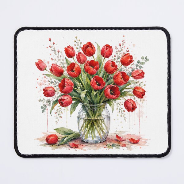 Item preview, Red Tulip Bouquet Watercolor Art designed and sold by PetalGarden.