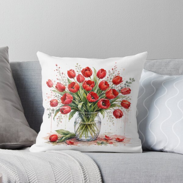 Item preview, Red Tulip Bouquet Watercolor Art designed and sold by PetalGarden.
