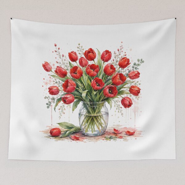 Item preview, Red Tulip Bouquet Watercolor Art designed and sold by PetalGarden.