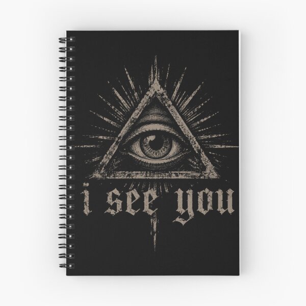 Item preview, Symbol of an eye within a triangle with the words I see you on a dark background representing mystery and observation designed and sold by SpaceartLilu.