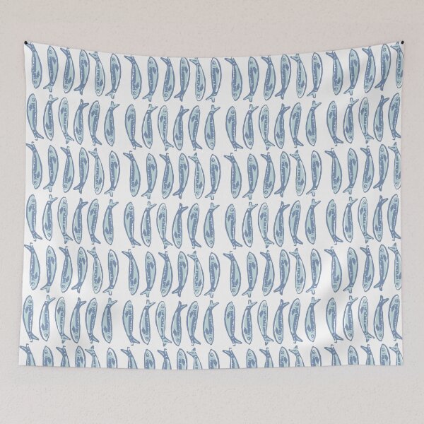 Item preview, Blue Block Print Sardines  designed and sold by fableddesigns.