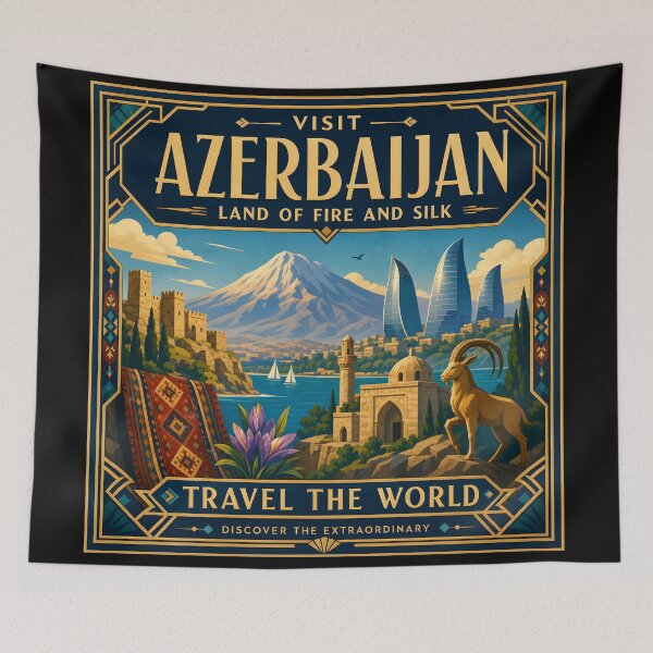 Item preview, Visit Azerbaijan - Vintage Travel Poster designed and sold by amithc.