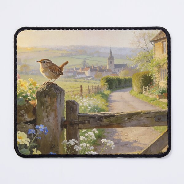 Item preview, Cotswolds Wren Cottage Garden - Spring Countryside Bird Painting designed and sold by QuietCanvasArtworks.