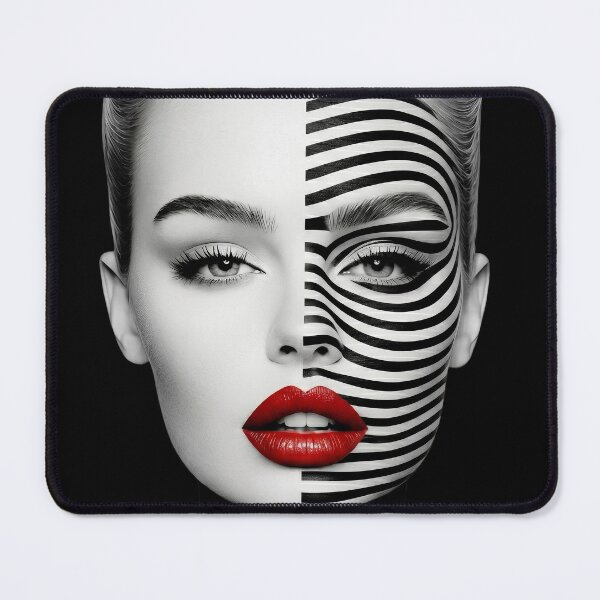Item preview, Black and White Split Face with Optical Illusion Lines designed and sold by Stotee.