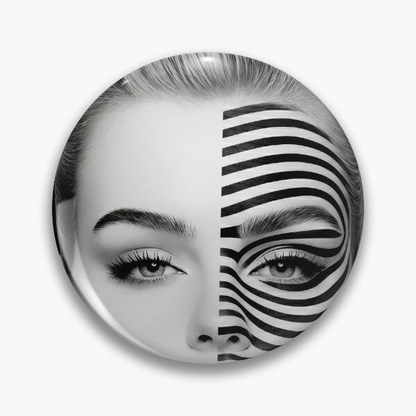 Item preview, Black and White Split Face with Optical Illusion Lines designed and sold by Stotee.