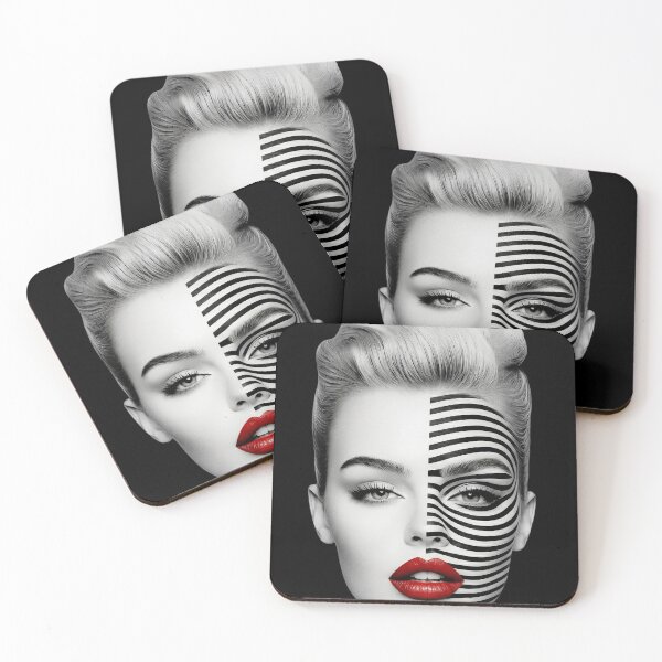 Item preview, Black and White Split Face with Optical Illusion Lines designed and sold by Stotee.