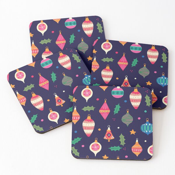 Item preview, ​Retro Mid Century Christmas Baubles Pattern Navy designed and sold by jttrends.