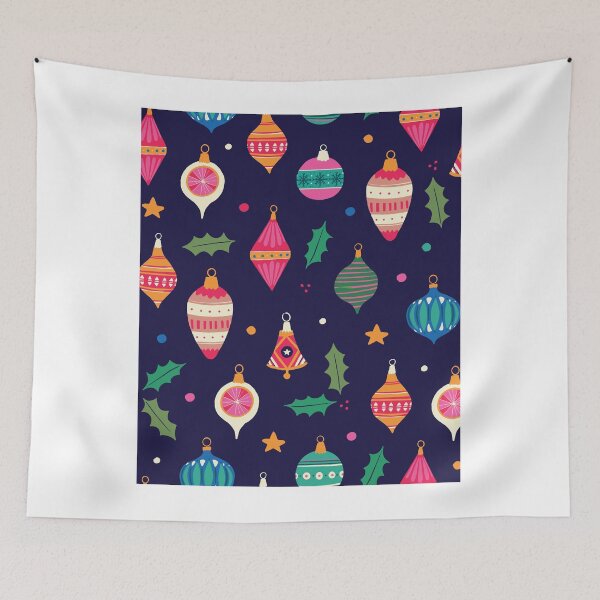 Item preview, ​Retro Mid Century Christmas Baubles Pattern Navy designed and sold by jttrends.