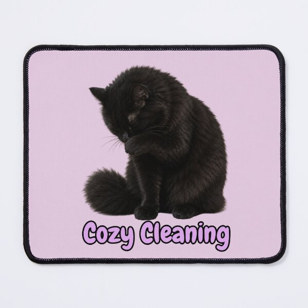 Item preview, Cozy Cleaning – Cute Fluffy Black Cat Self Care Artwork designed and sold by lumar23.