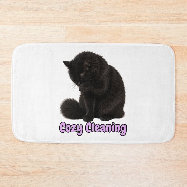 Item preview, Cozy Cleaning – Cute Fluffy Black Cat Self Care Artwork designed and sold by lumar23.