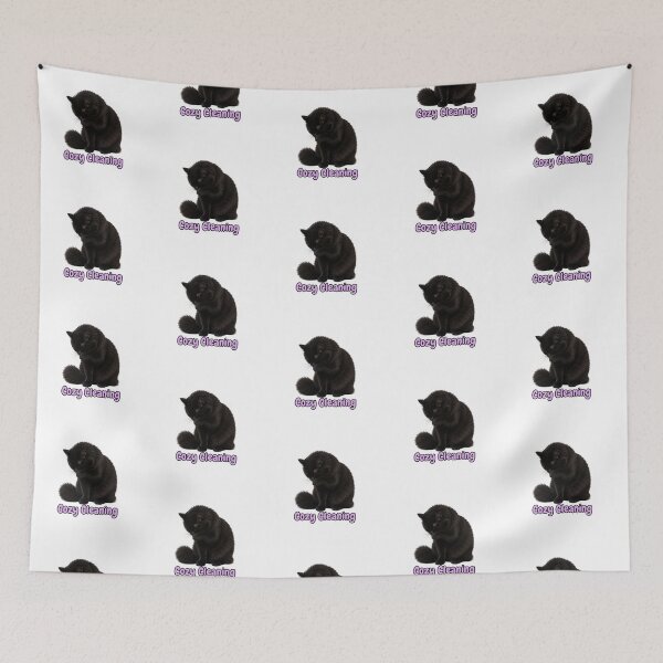 Item preview, Cozy Cleaning – Cute Fluffy Black Cat Self Care Artwork designed and sold by lumar23.