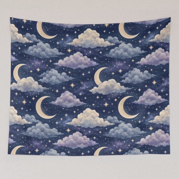 Item preview, Dreamy Midnight Moon And Cloud Pattern designed and sold by ArtComixHaven.