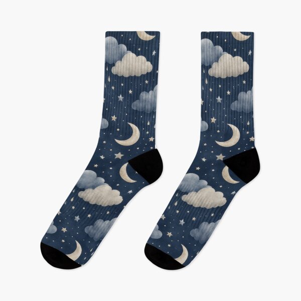 Item preview, Sleepy Rain Clouds And Moon Night Pattern designed and sold by ArtComixHaven.