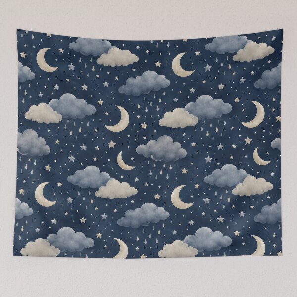 Item preview, Sleepy Rain Clouds And Moon Night Pattern designed and sold by ArtComixHaven.