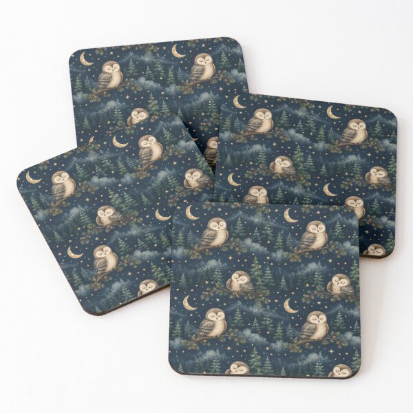 Item preview, Sleeping Owl Moonlit Forest Night Pattern designed and sold by ArtComixHaven.