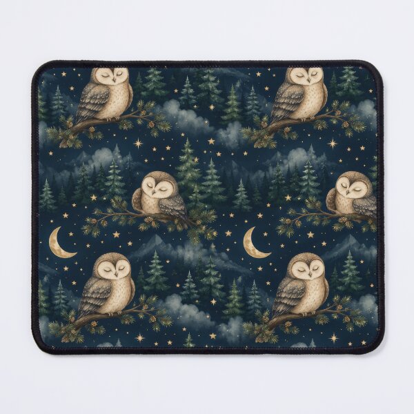 Item preview, Sleeping Owl Moonlit Forest Night Pattern designed and sold by ArtComixHaven.