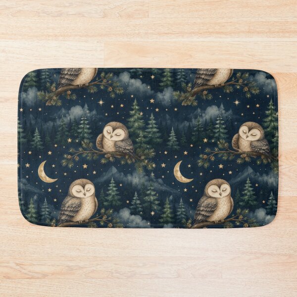 Item preview, Sleeping Owl Moonlit Forest Night Pattern designed and sold by ArtComixHaven.