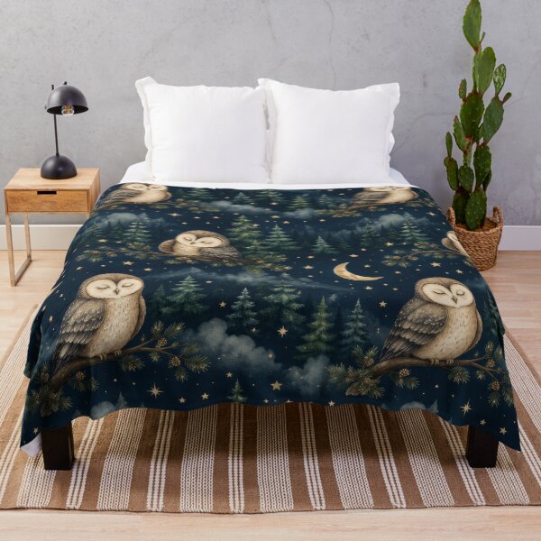 Item preview, Sleeping Owl Moonlit Forest Night Pattern designed and sold by ArtComixHaven.