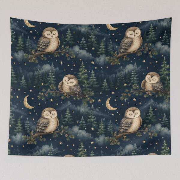 Item preview, Sleeping Owl Moonlit Forest Night Pattern designed and sold by ArtComixHaven.