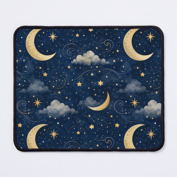 Item preview, Golden Crescent Moon Starry Night Pattern designed and sold by ArtComixHaven.