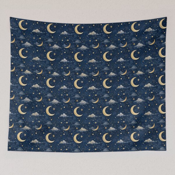 Item preview, Golden Crescent Moon Starry Night Pattern designed and sold by ArtComixHaven.