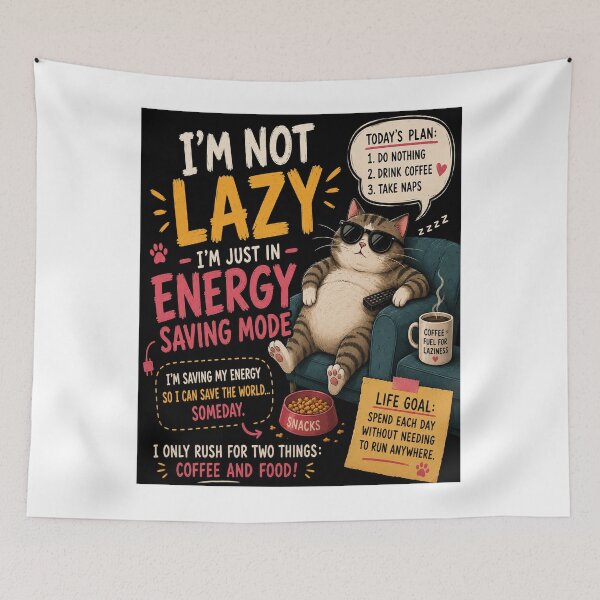 Item preview, Lazy Cat Energy Saving Mode Funny Humor Art Poster designed and sold by riki2365.