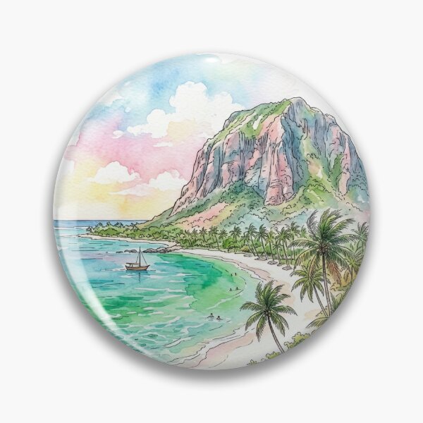Item preview, Watercolor Le Morne Mountain Mauritius Beach designed and sold by DuckOddity.