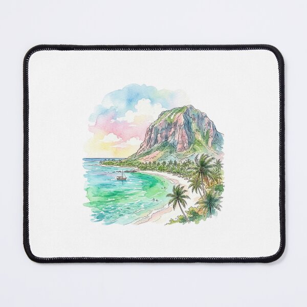 Item preview, Watercolor Le Morne Mountain Mauritius Beach designed and sold by DuckOddity.