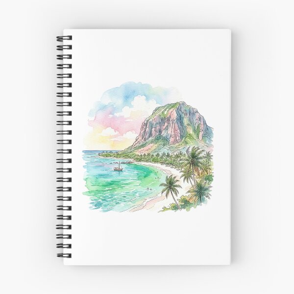 Item preview, Watercolor Le Morne Mountain Mauritius Beach designed and sold by DuckOddity.