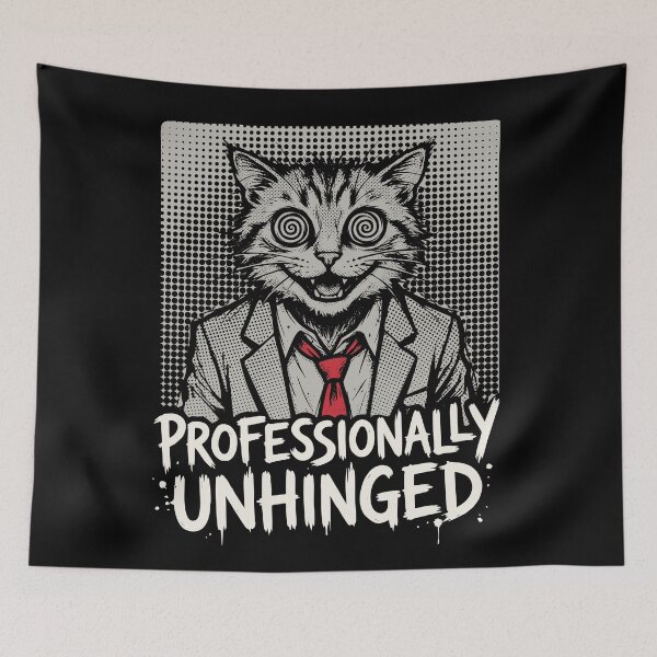 Item preview, Professionally Unhinged Cat Suit Spiral Eyes Grunge Dark Humor designed and sold by cabana.space.