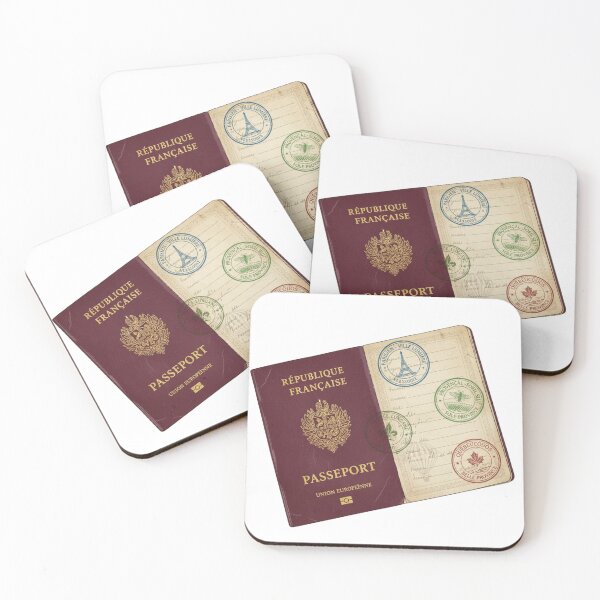Item preview, French language passport stamps Parisien Québécois polyglot vintage gift designed and sold by language-des.