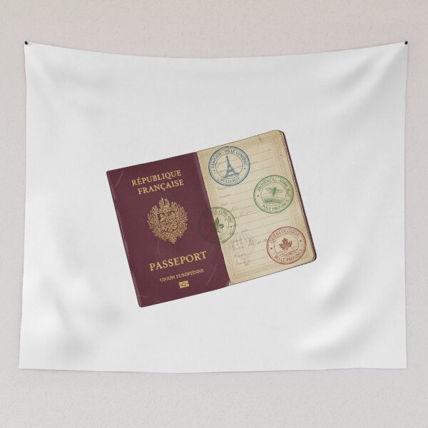 Item preview, French language passport stamps Parisien Québécois polyglot vintage gift designed and sold by language-des.
