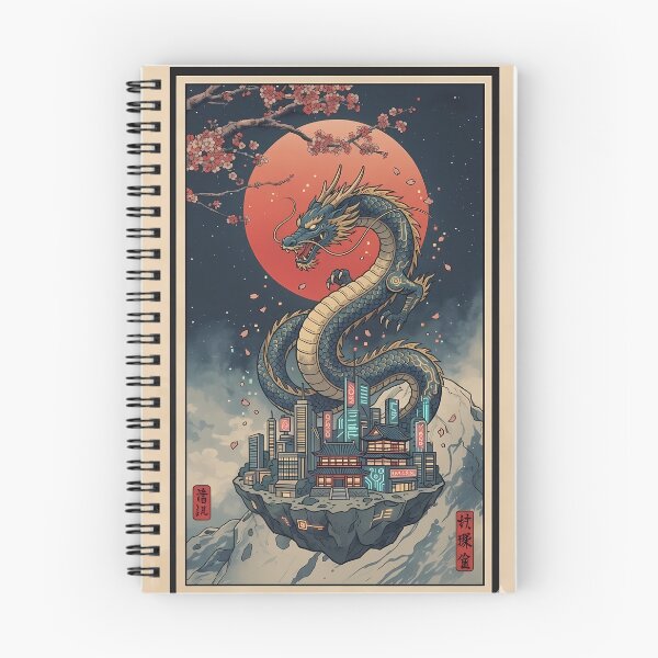 Item preview, Cyberpunk Dragon Floating City Ukiyo-e Art designed and sold by StudioPixelPro.