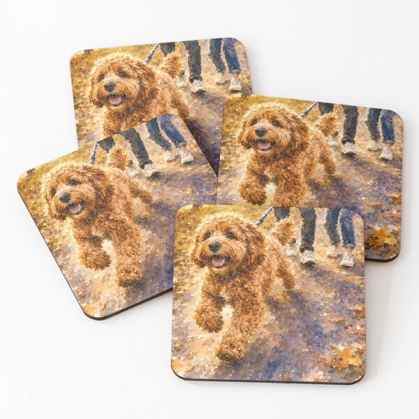 Item preview, Happy Cockapoo Dog Walking in Autumn Park - Watercolor Fine Art designed and sold by Cockapoo Society.