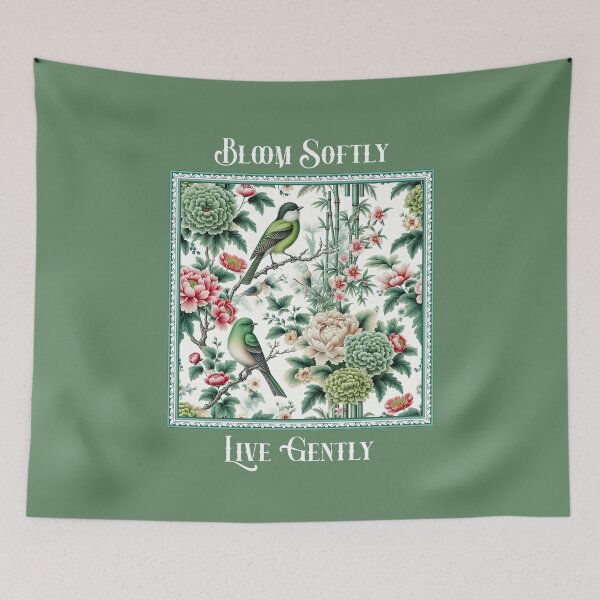 Item preview, Bloom Softly Live Gently Vintage Floral Bird Cottagecore Design designed and sold by Sachie's Studio.
