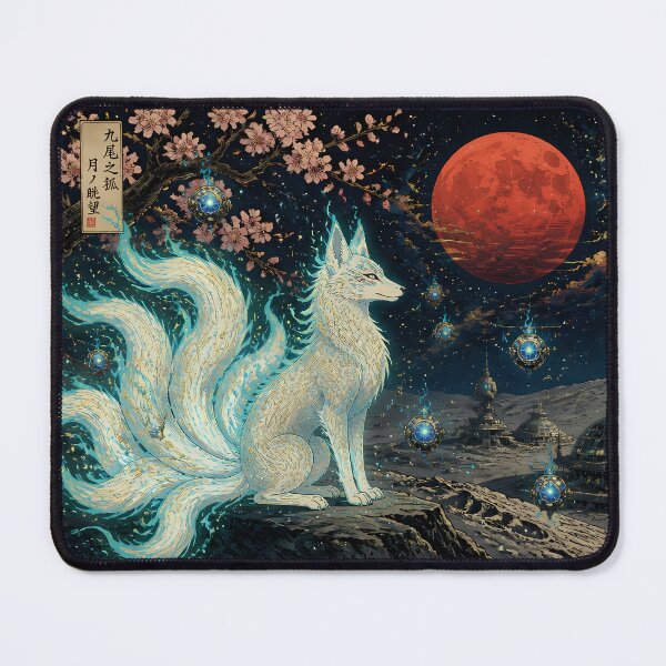 Item preview, Cyberpunk Kitsune Nine Tailed Fox Lunar Ukiyo-e Art designed and sold by StudioPixelPro.