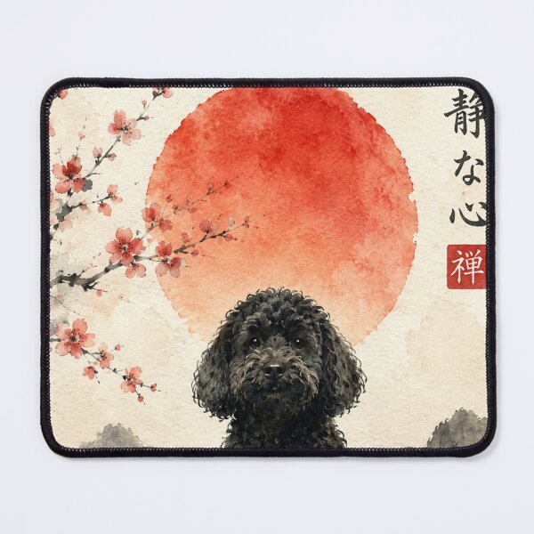 Item preview, Japanese Black Cockapoo  Zen Cherry Blossom unique dog Watercolour Art  designed and sold by Pooch & Print Co..