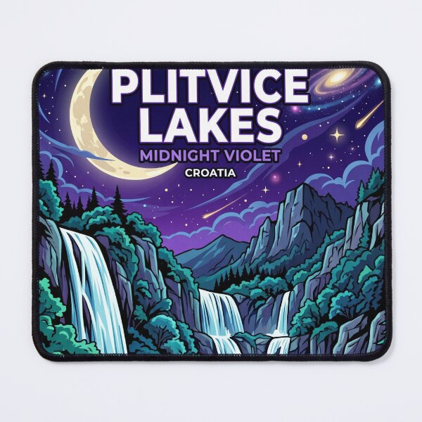 Item preview, Plitvice Lakes Twilight Violet Travel Poster designed and sold by SpiriTravels.