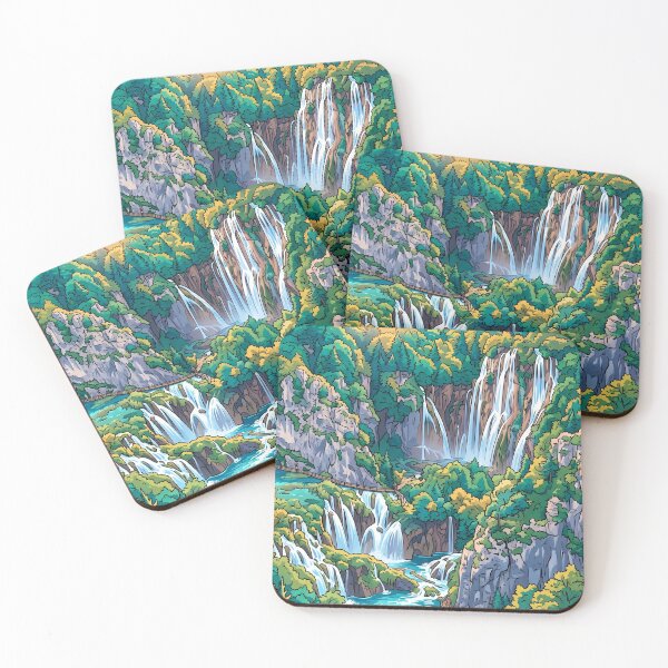 Item preview, Pastel Sunrise Plitvice Lakes Travel Poster designed and sold by SpiriTravels.