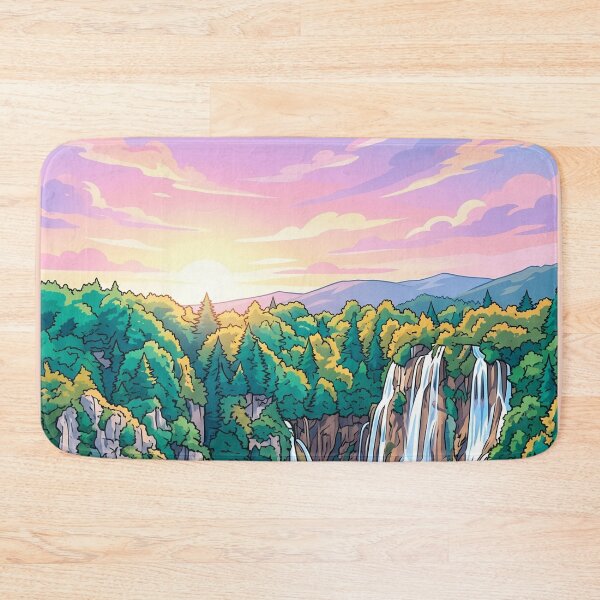 Item preview, Pastel Sunrise Plitvice Lakes Travel Poster designed and sold by SpiriTravels.