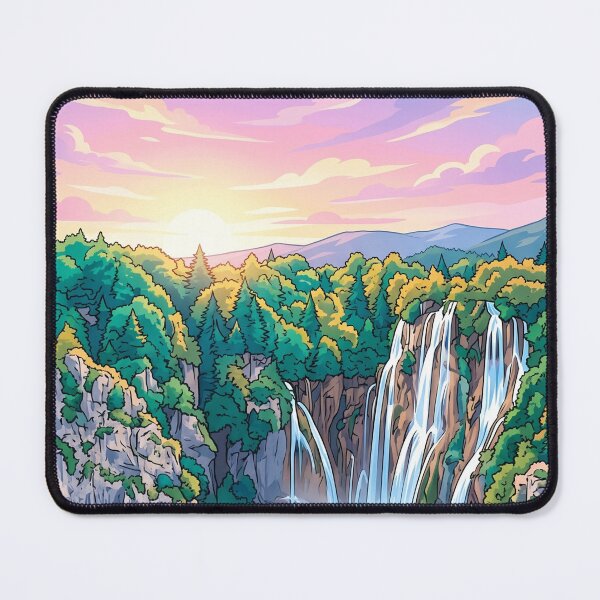 Item preview, Pastel Sunrise Plitvice Lakes Travel Poster designed and sold by SpiriTravels.