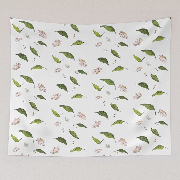 Item preview, Whimsical Daisy and Sage Green Leaves Cottagecore Pattern designed and sold by Fiorart Studio .