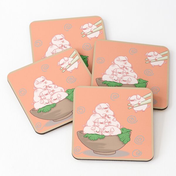 Item preview, Cute Kawaii Pigs in Ramen Bowl Food Illustration designed and sold by lotusqtraubey.