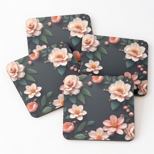 Item preview, Peach Flowers on Dark Background designed and sold by IntelliMindDesigns.