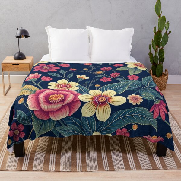 Item preview, Vibrant Floral Pattern on Navy designed and sold by IntelliMindDesigns.