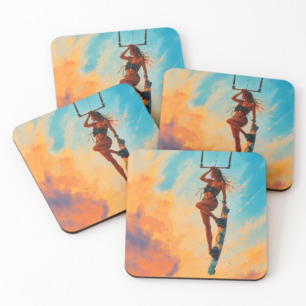 Item preview, Kitesurf Girl Sunset Jump – Wind Surfing Ocean Aesthetic Illustration designed and sold by Islabonita..
